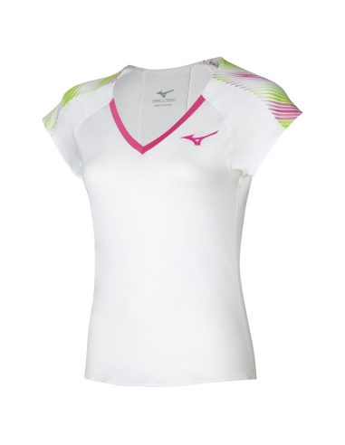 Mizuno Tennis Printed Tee White/Fucsia